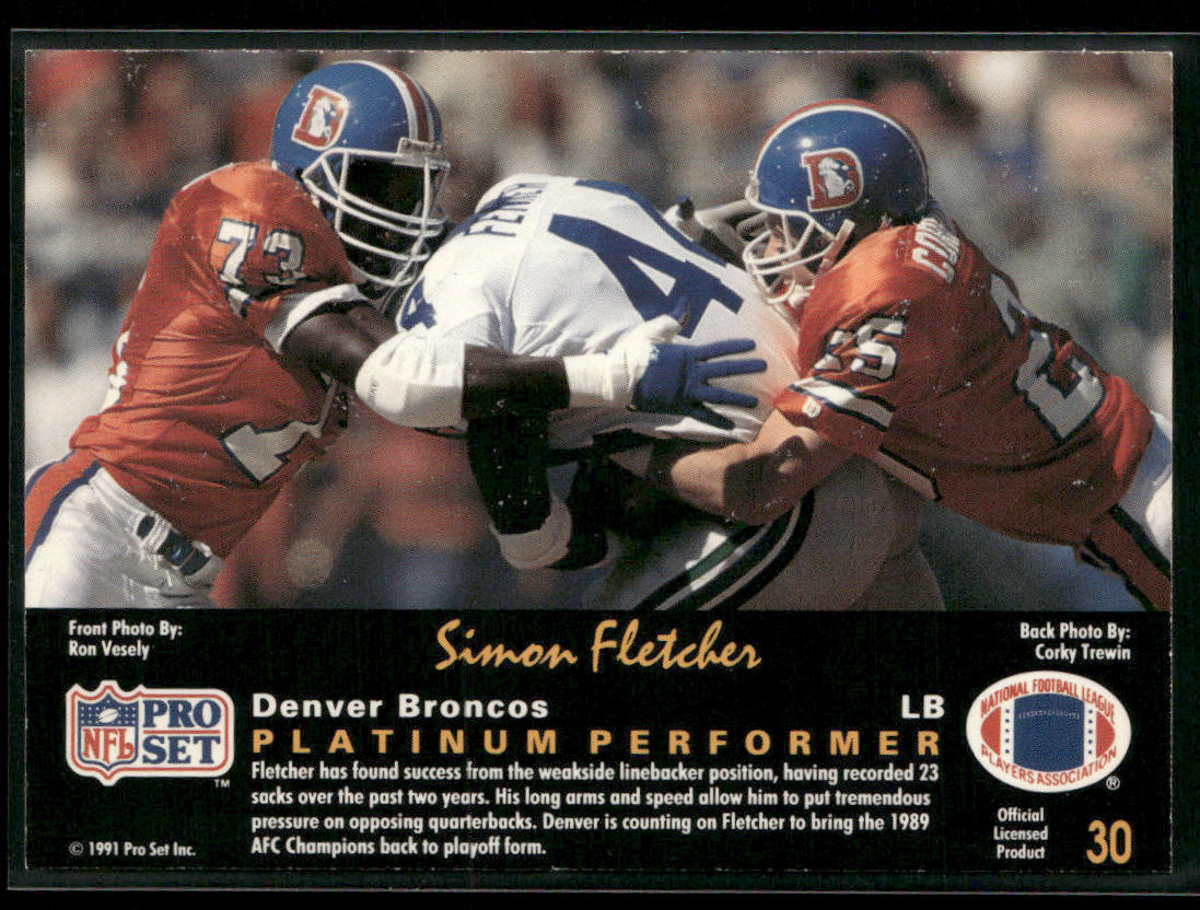 Simon Fletcher 1991 Pro Set Platinum #30 Denver Broncos