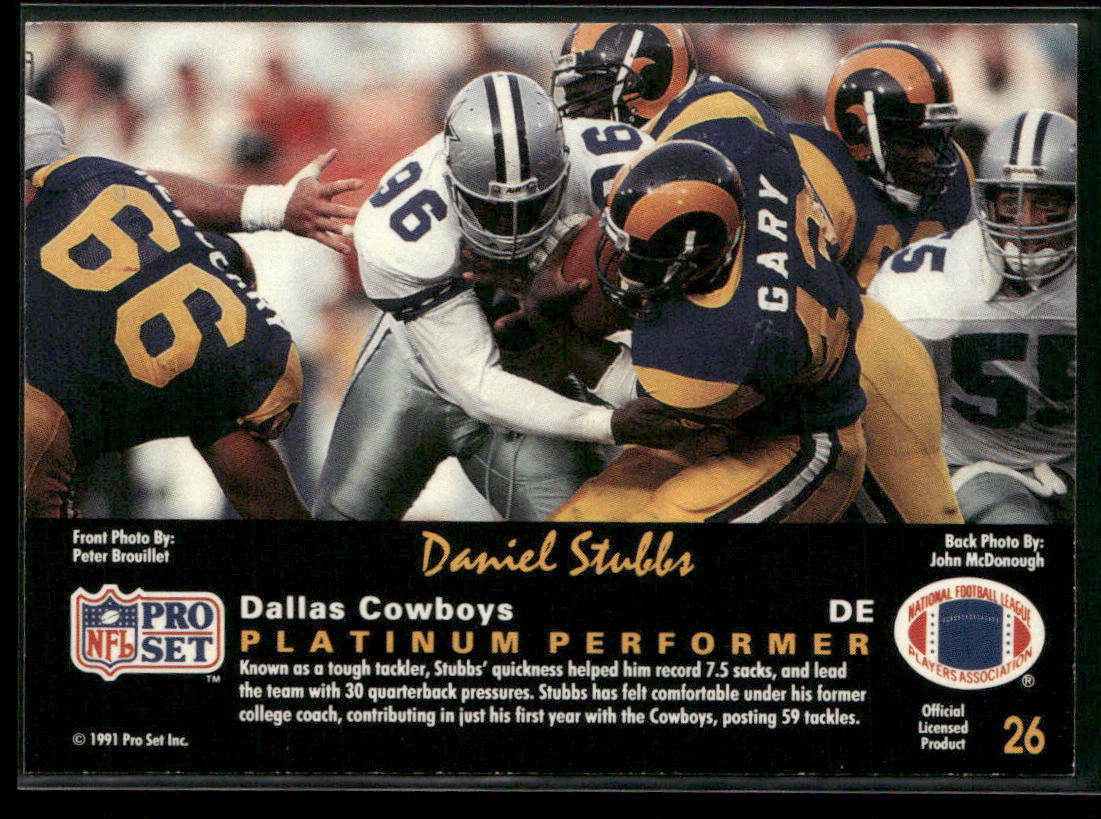 Daniel Stubbs 1991 Pro Set Platinum #26 Dallas Cowboys