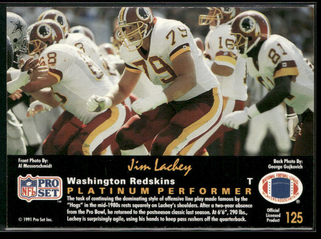 Jim Lachey 1991 Pro Set Platinum #125 Washington Redskins