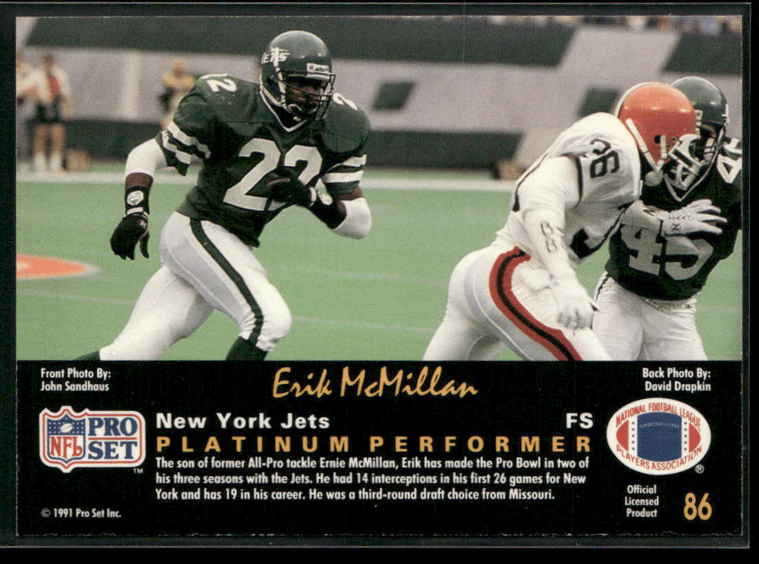 Erik McMillan 1991 Pro Set Platinum #86 New York Jets