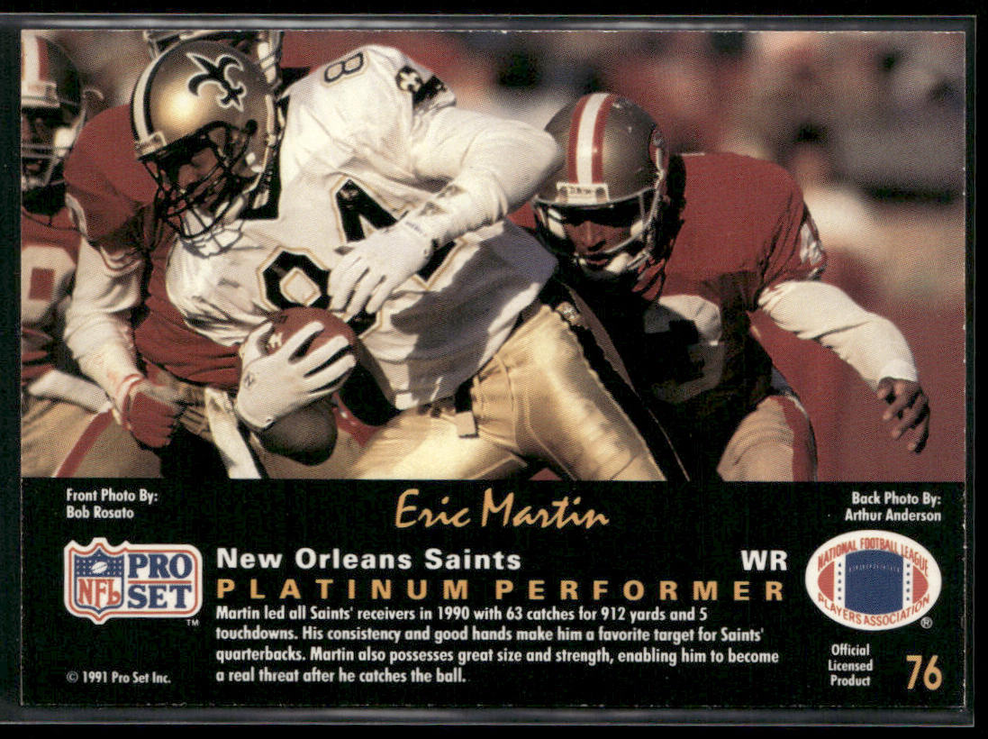 Eric Martin 1991 Pro Set Platinum #76 New Orleans Saints