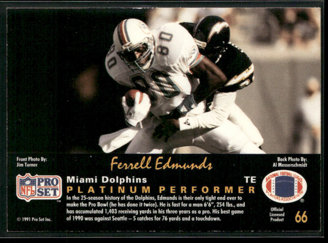 Ferrell Edmunds 1991 Pro Set Platinum #66 Miami Dolphins