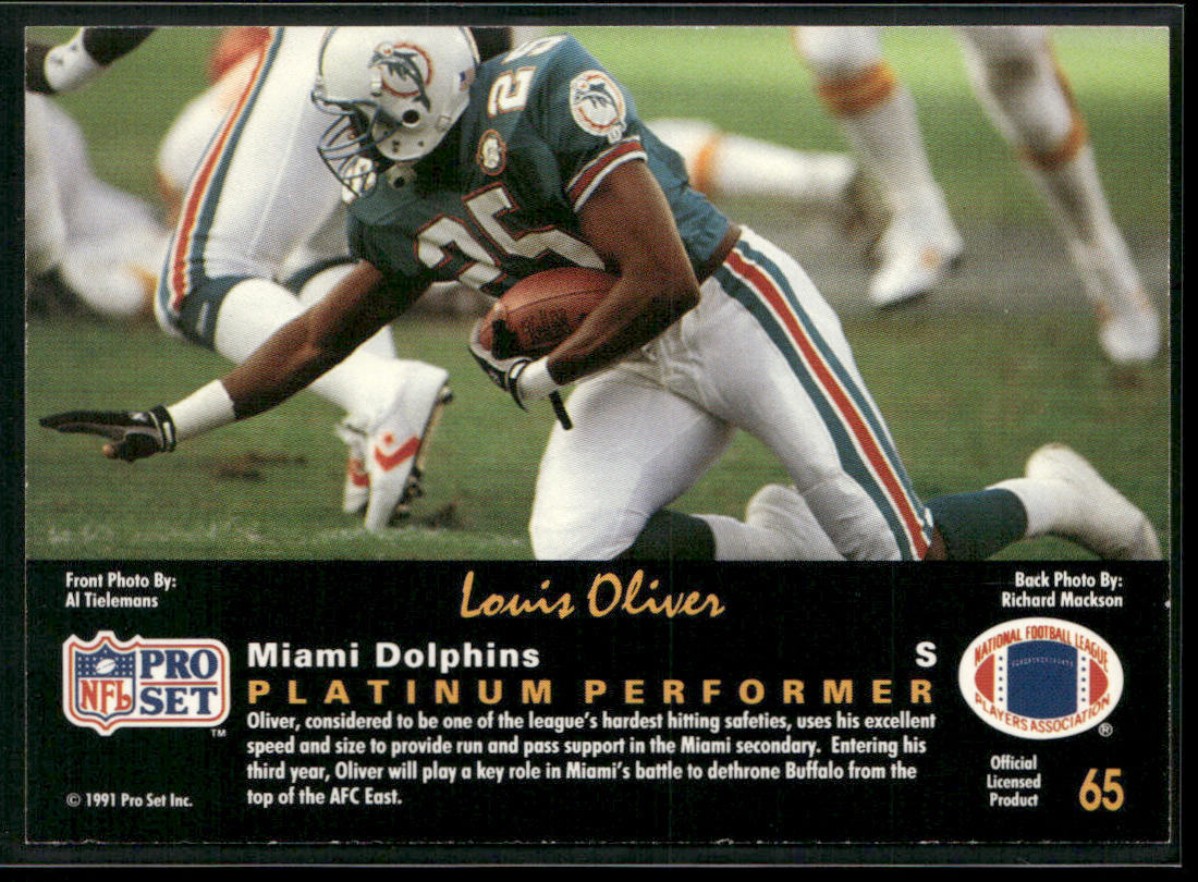 Louis Oliver 1991 Pro Set Platinum #65 Miami Dolphins