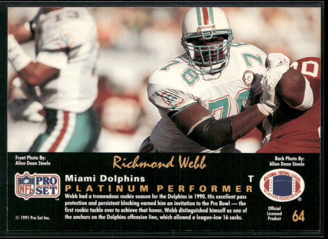 Richmond Webb 1991 Pro Set Platinum #64 Miami Dolphins