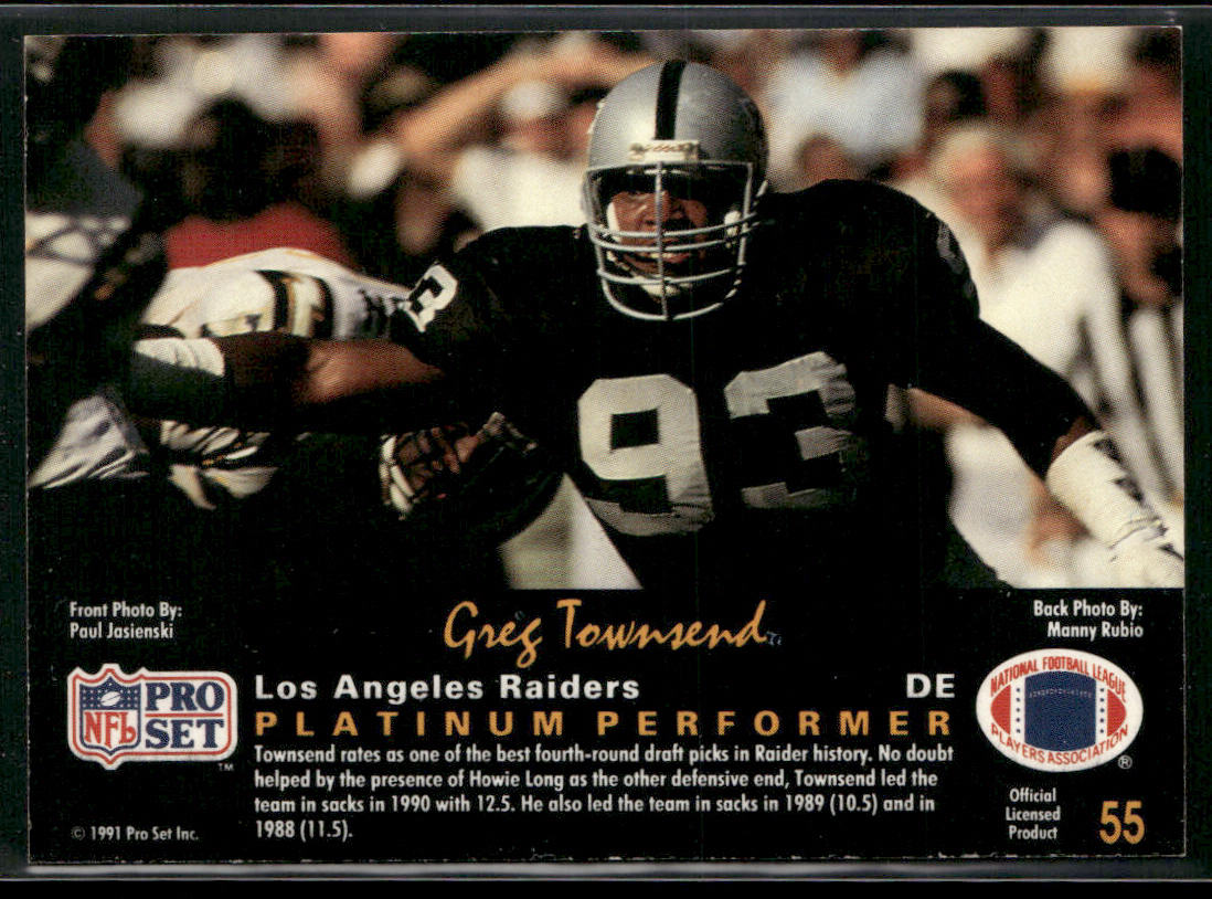 Greg Townsend 1991 Pro Set Platinum #55 Los Angeles Raiders