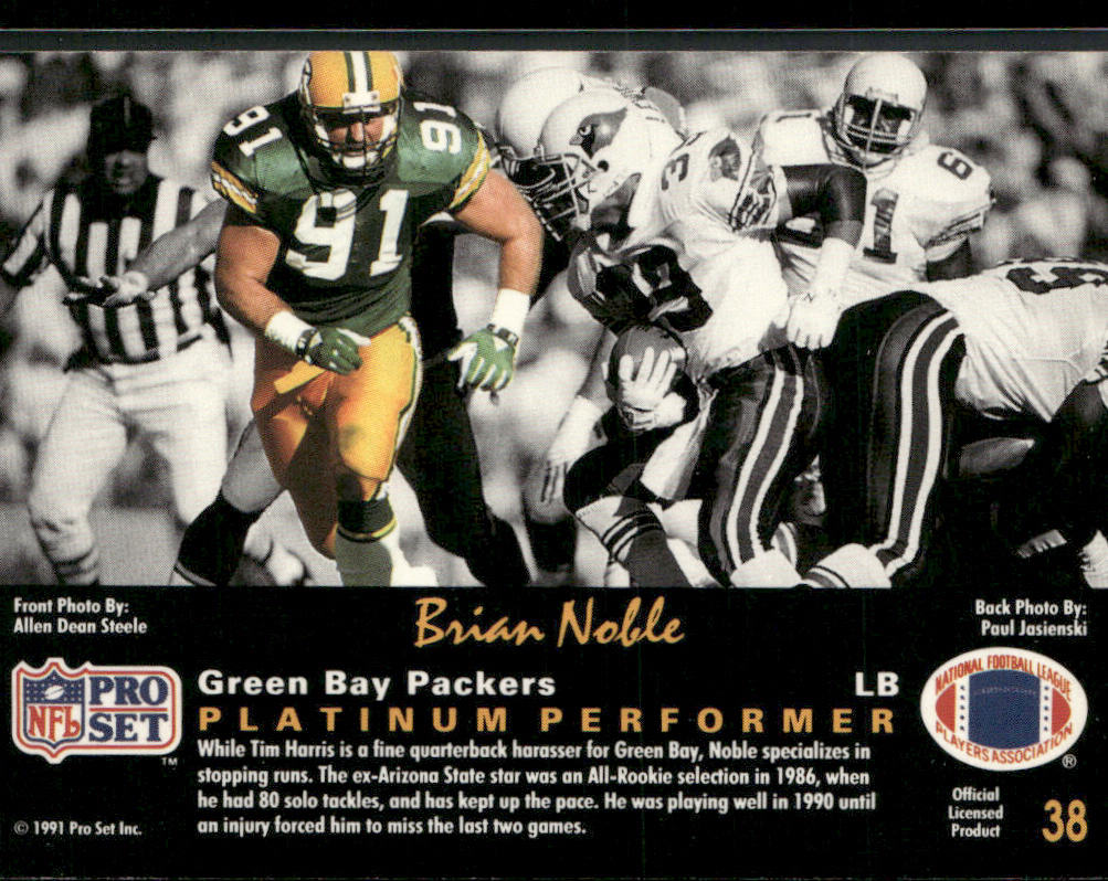 Brian Noble 1991 Pro Set Platinum #38 Green Bay Packers