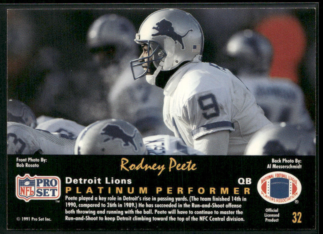 Rodney Peete 1991 Pro Set Platinum #32 Detroit Lions