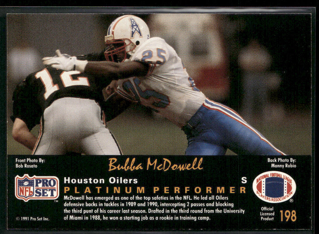 Bubba McDowell 1991 Pro Set Platinum #198 Houston Oilers