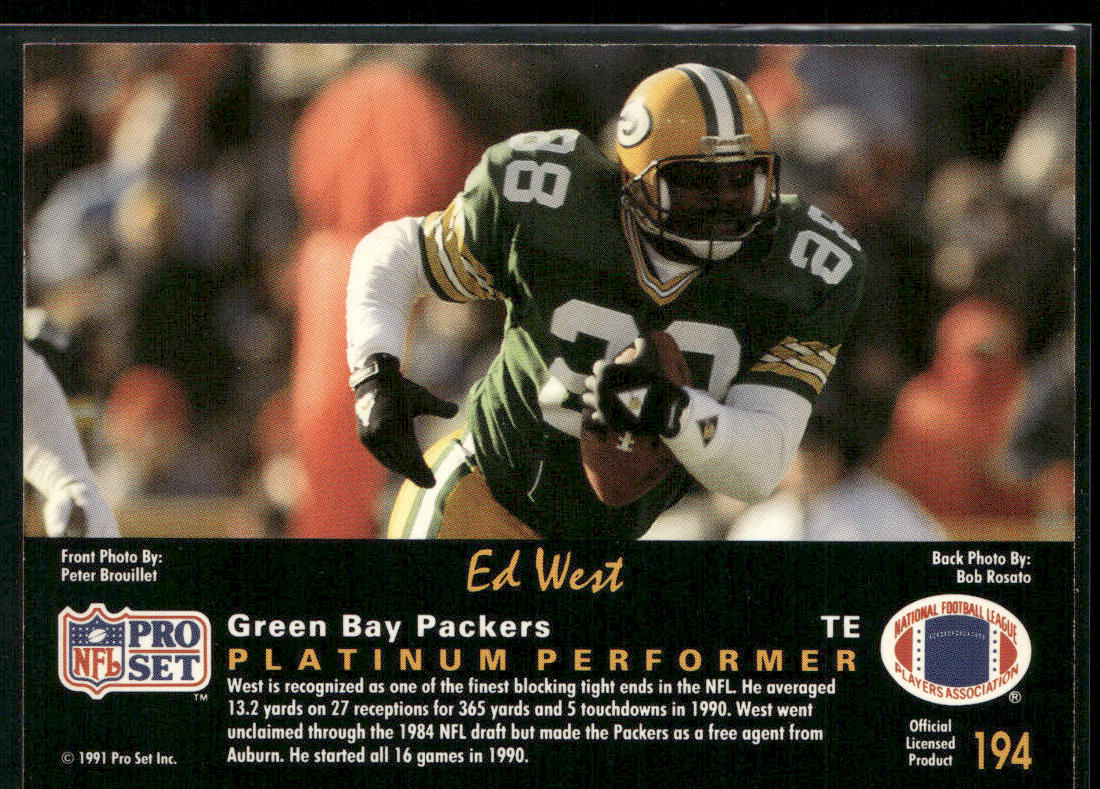 Ed West 1991 Pro Set Platinum #194 Green Bay Packers