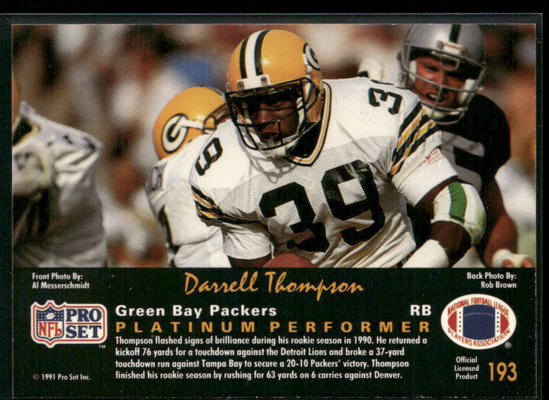 Darrell Thompson 1991 Pro Set Platinum #193 Green Bay Packers