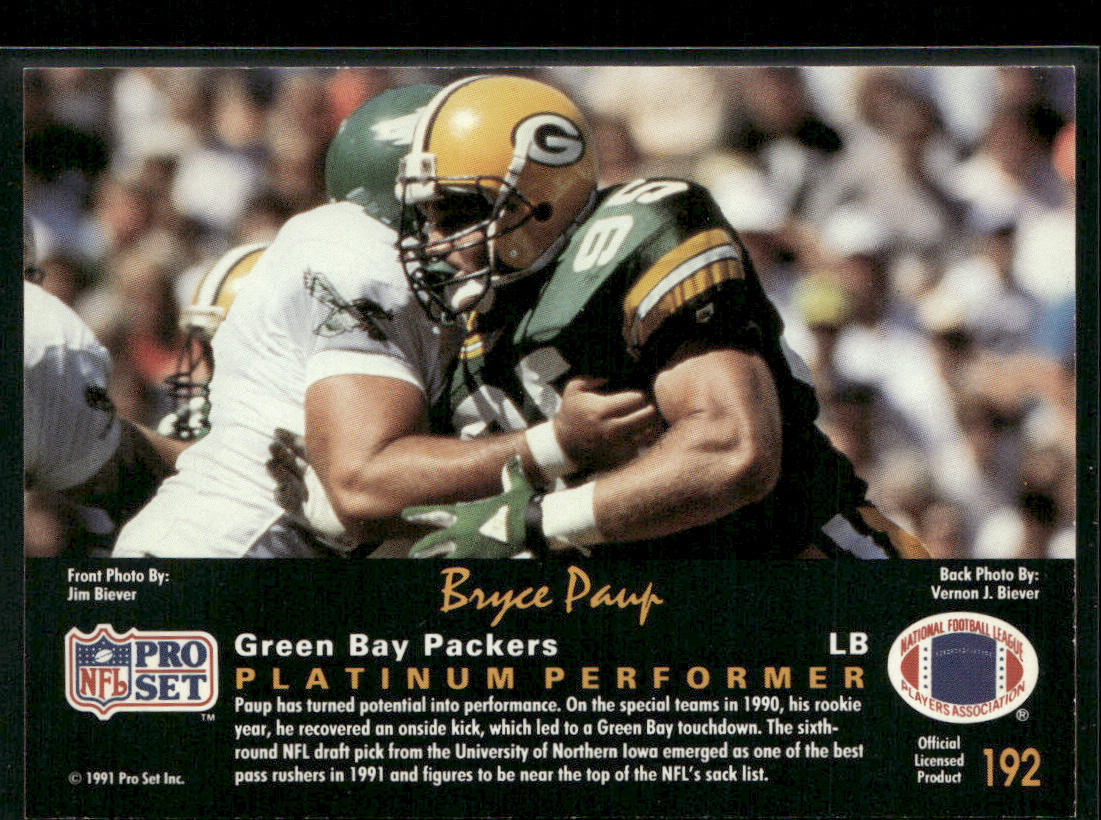 Bryce Paup 1991 Pro Set Platinum #192 RC Green Bay Packers