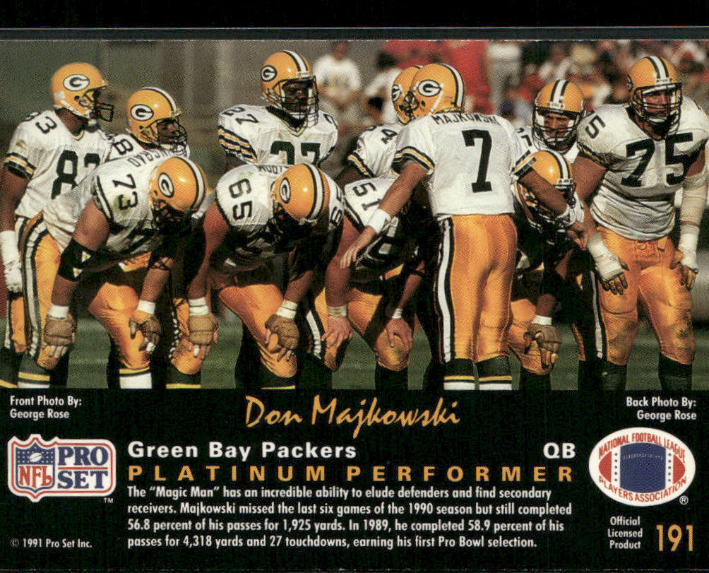 Don Majkowski 1991 Pro Set Platinum #191 Green Bay Packers