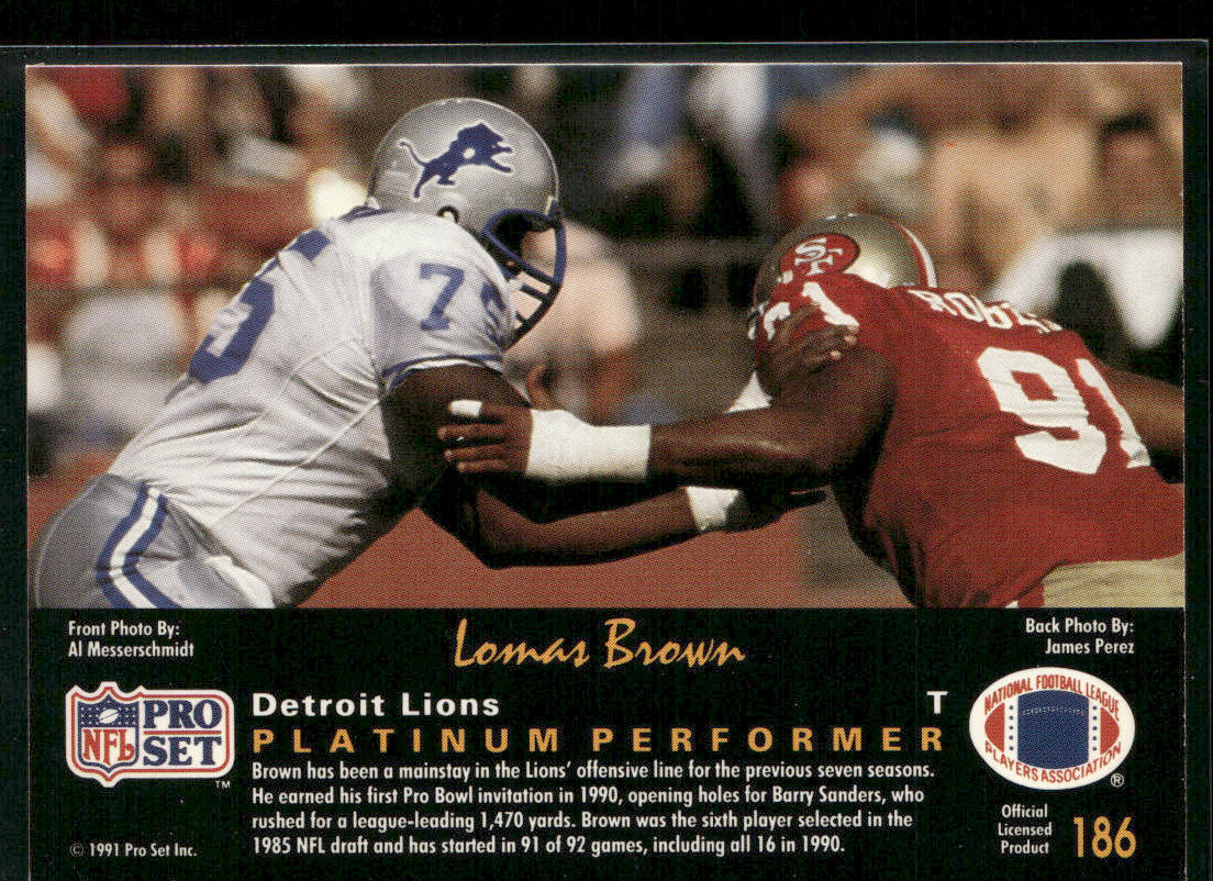 Lomas Brown 1991 Pro Set Platinum #186 Detroit Lions