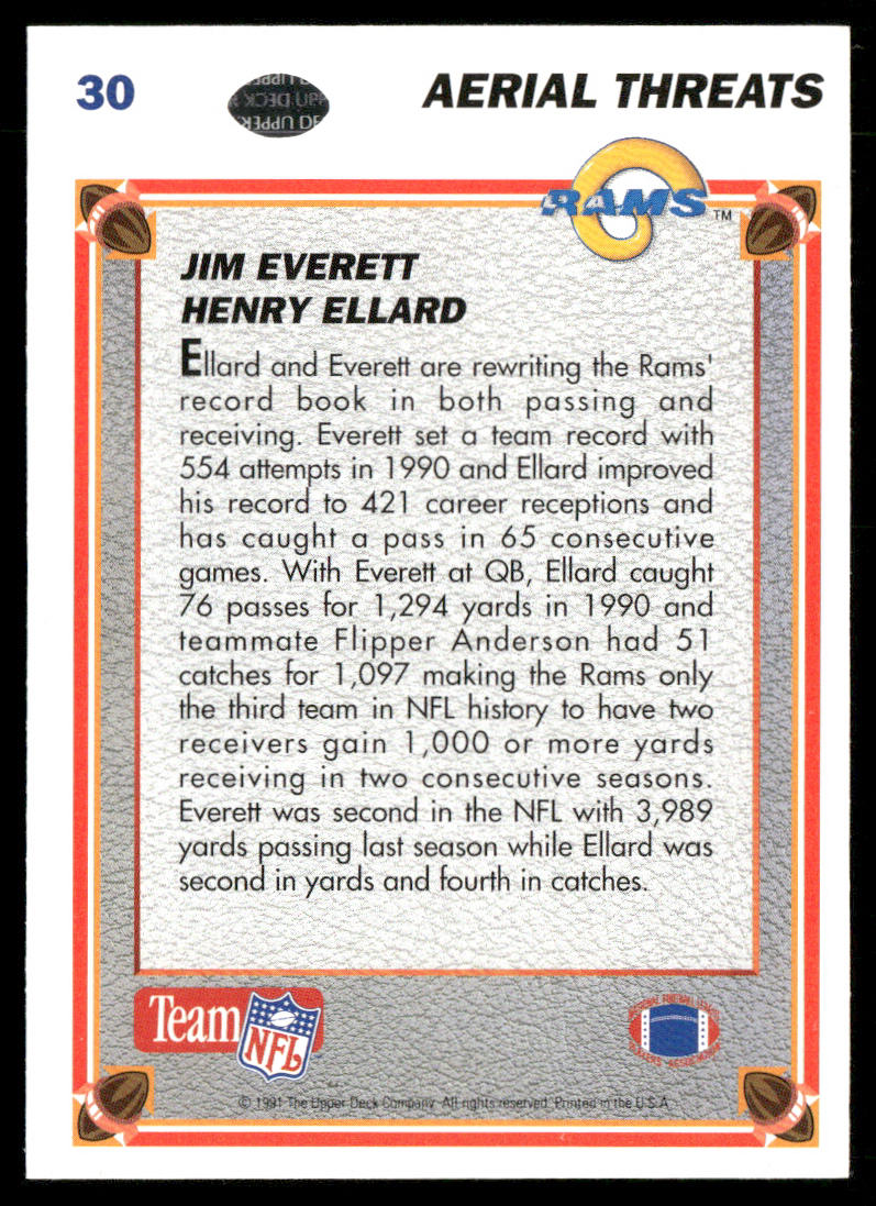 Jim Everett / Henry Ellard 1991 Upper Deck #30 Los Angeles Rams
