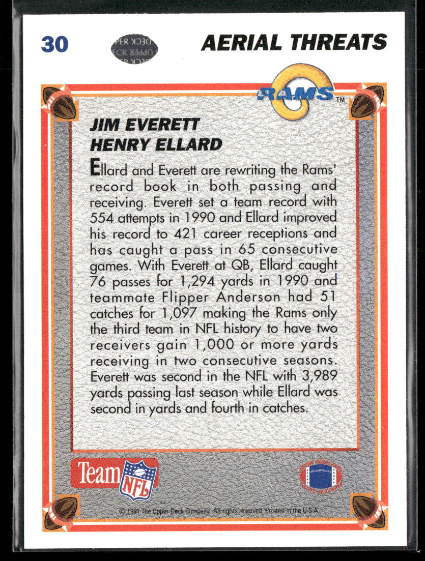 Jim Everett / Henry Ellard 1991 Upper Deck #30c Los Angeles Rams