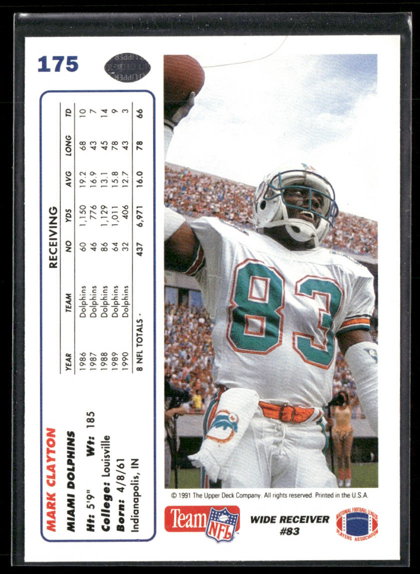 Mark Clayton 1991 Upper Deck #175b Miami Dolphins