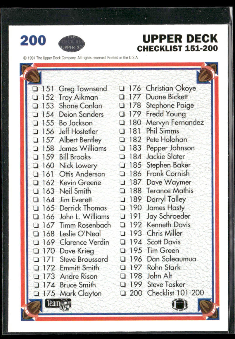 Checklist: 101-200 1991 Upper Deck #200