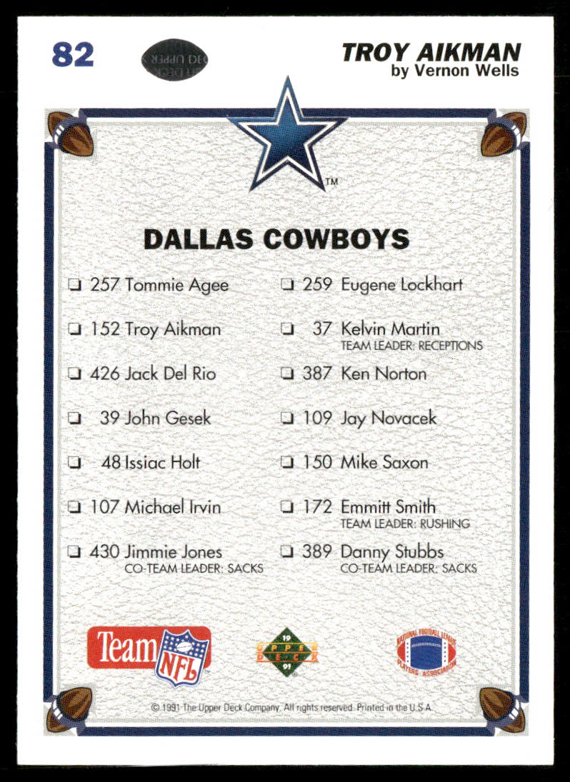 Troy Aikman 1991 Upper Deck #82b Dallas Cowboys