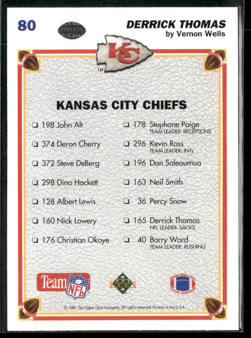 Derrick Thomas 1991 Upper Deck #80 Kansas City Chiefs