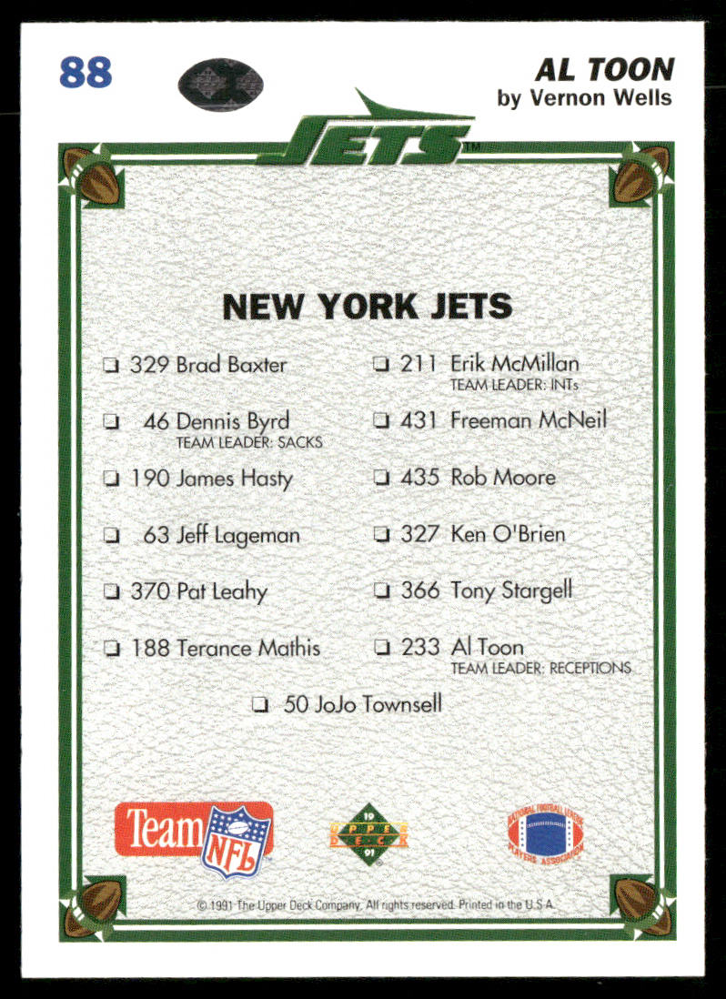 Al Toon 1991 Upper Deck #88 New York Jets