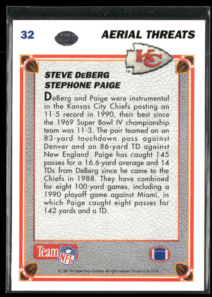 Steve DeBerg / Stephone Paige 1991 Upper Deck #32c Kansas City Chiefs