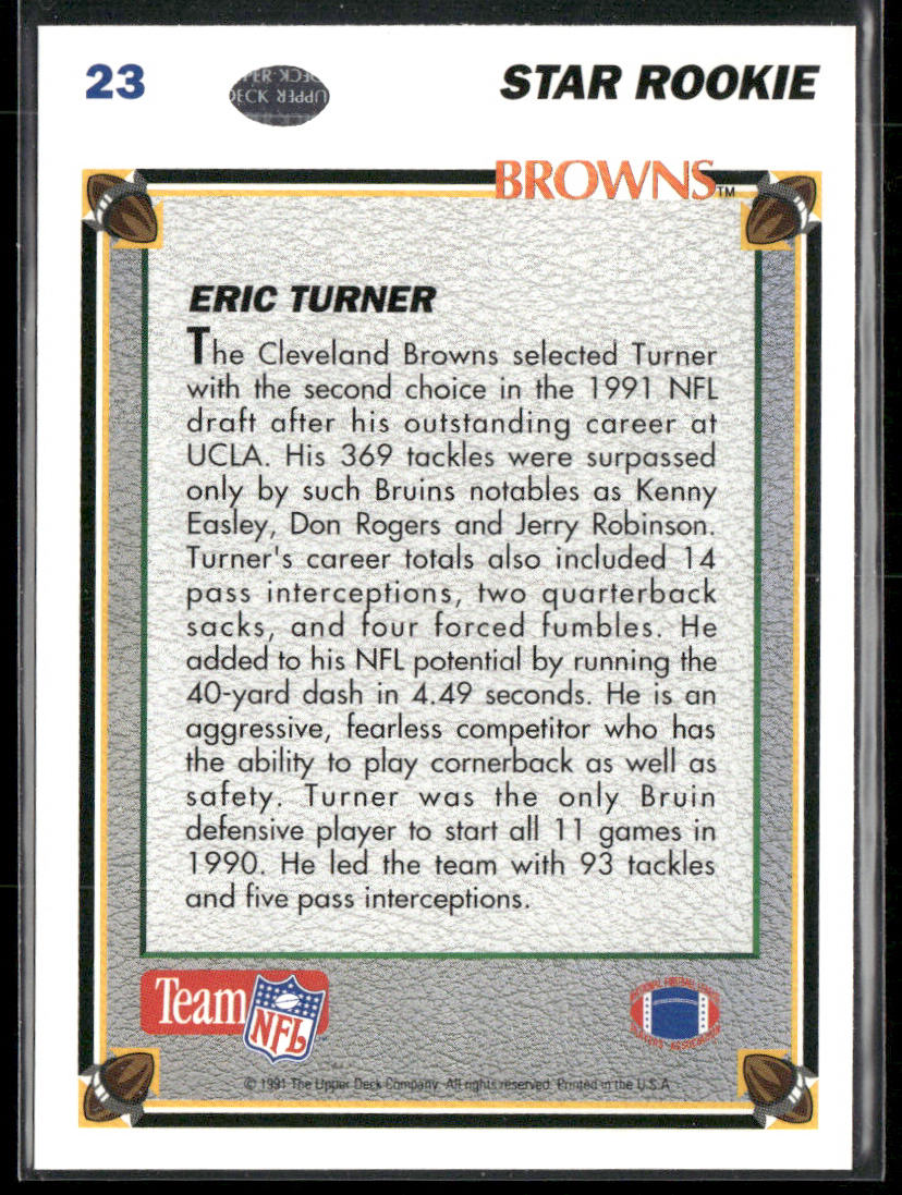 Eric Turner 1991 Upper Deck #23b RC Cleveland Browns