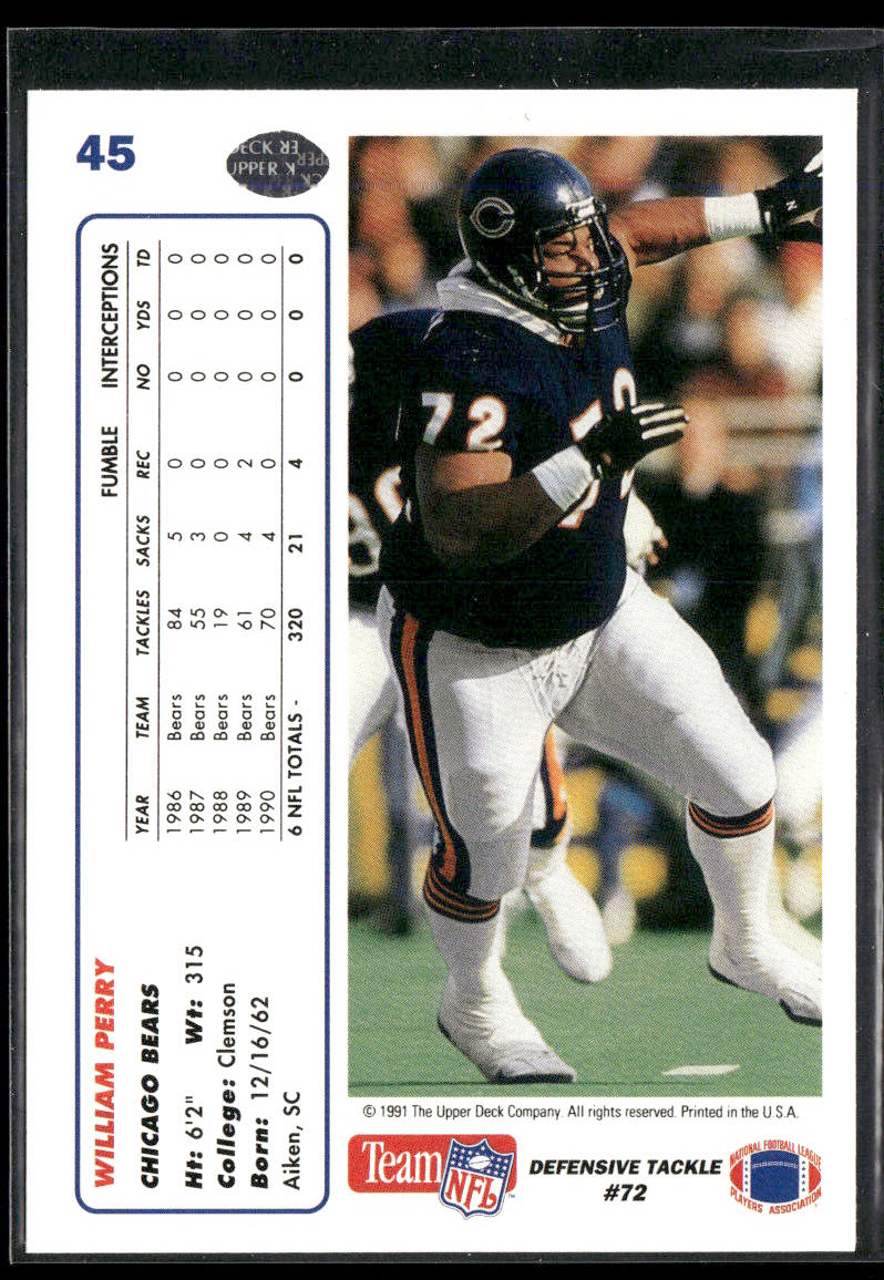 William Perry 1991 Upper Deck #45c Chicago Bears