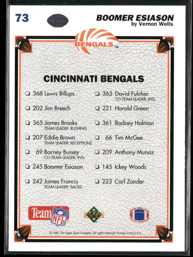 Boomer Esiason 1991 Upper Deck #73 Cincinnati Bengals