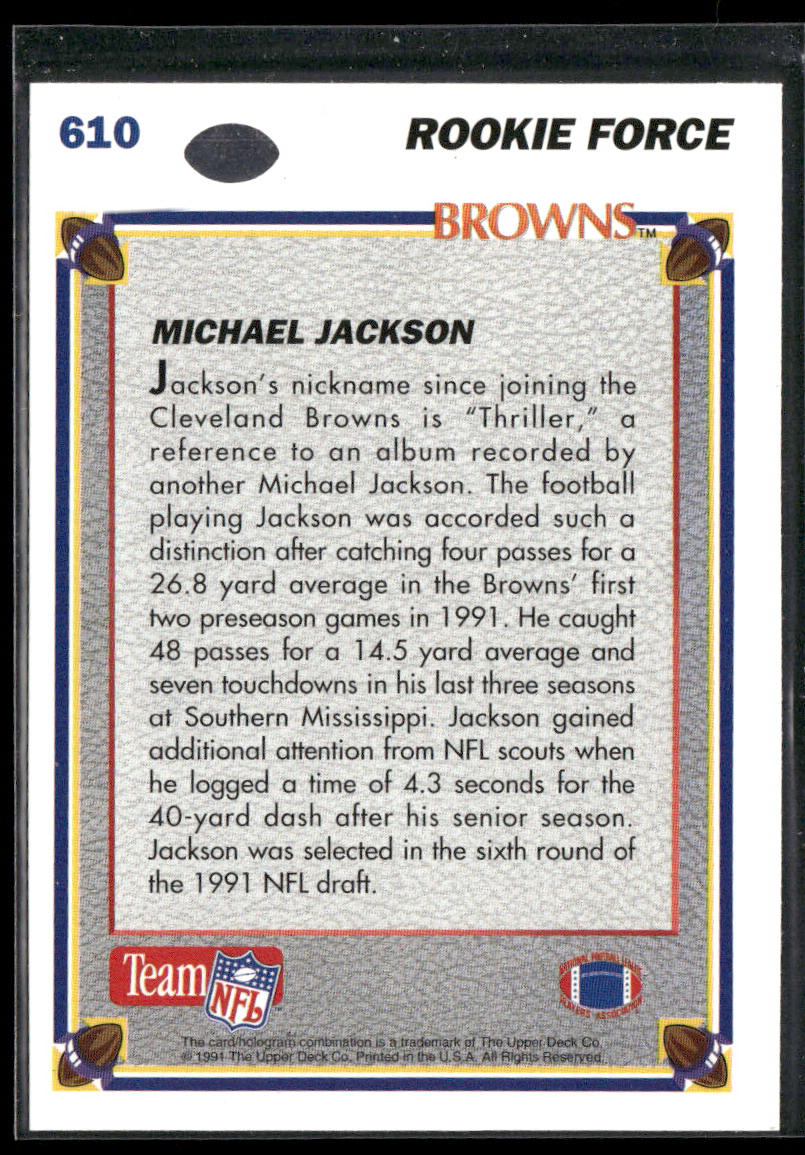 Michael Jackson 1991 Upper Deck #610b RC Cleveland Browns