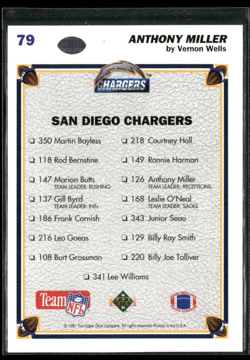 Anthony Miller 1991 Upper Deck #79b San Diego Chargers