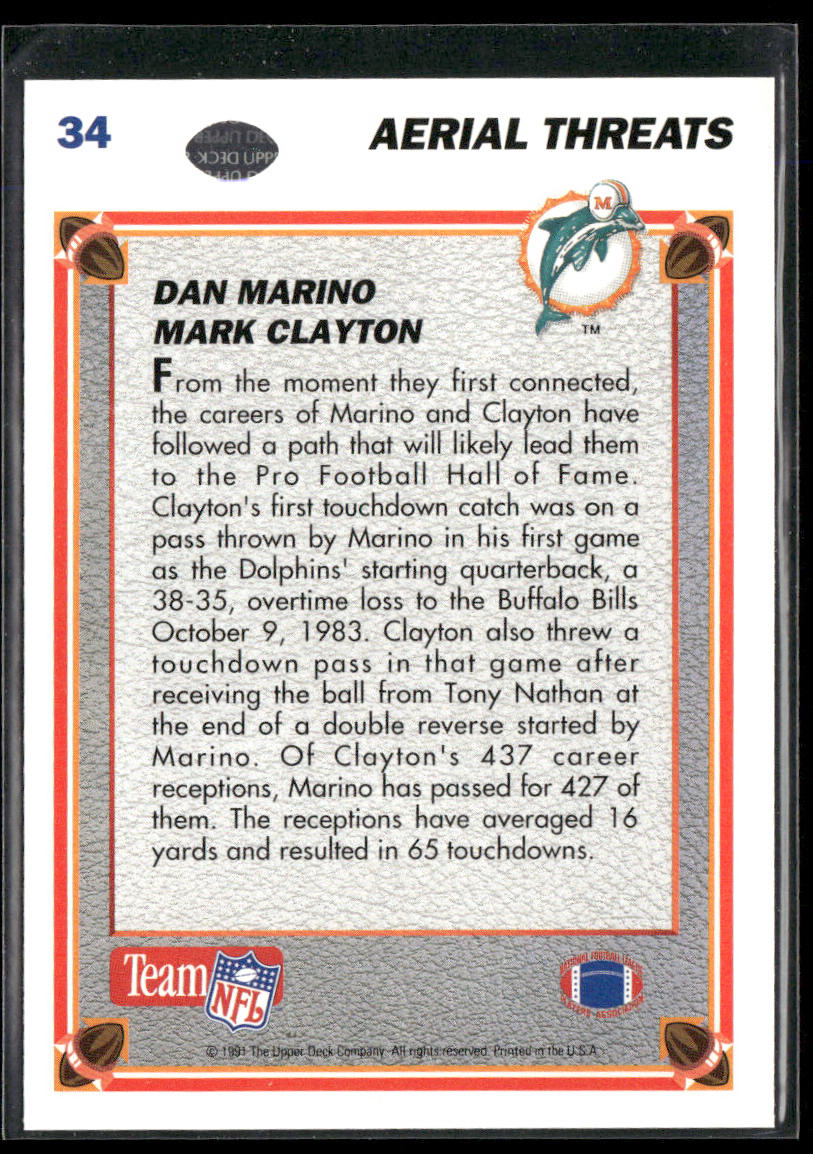 Dan Marino / Mark Clayton 1991 Upper Deck #34 Miami Dolphins