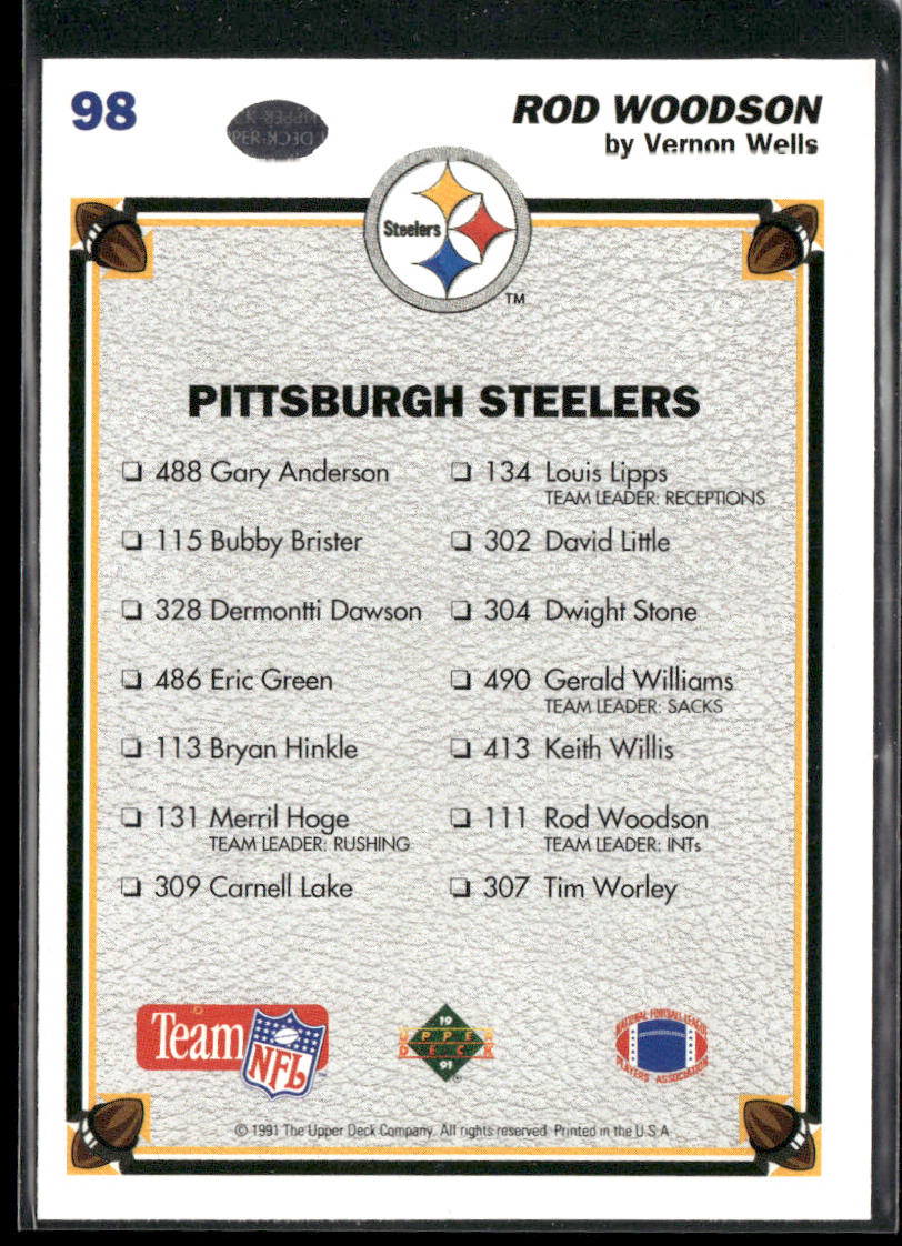 Rod Woodson 1991 Upper Deck #98c Pittsburgh Steelers