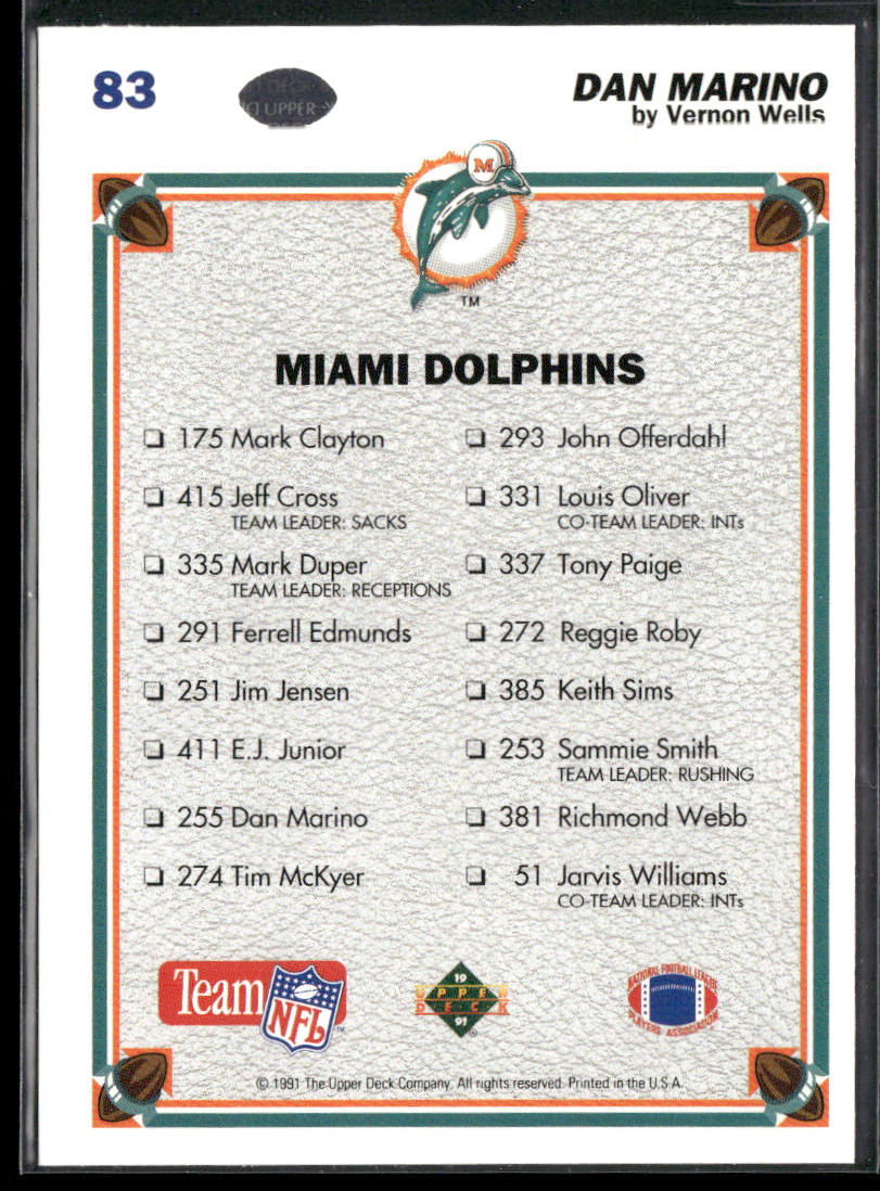 Dan Marino 1991 Upper Deck #83 Miami Dolphins
