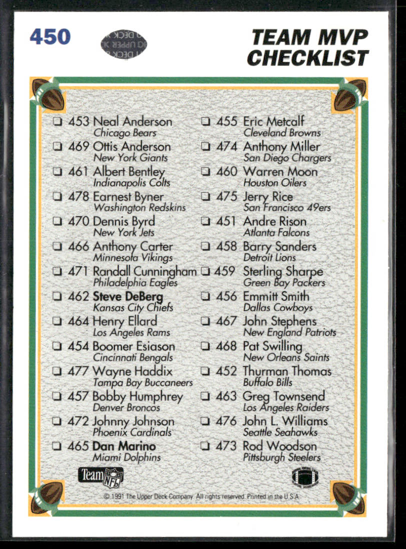 Dan Marino / Steve DeBerg TMVP 1991 Upper Deck #450