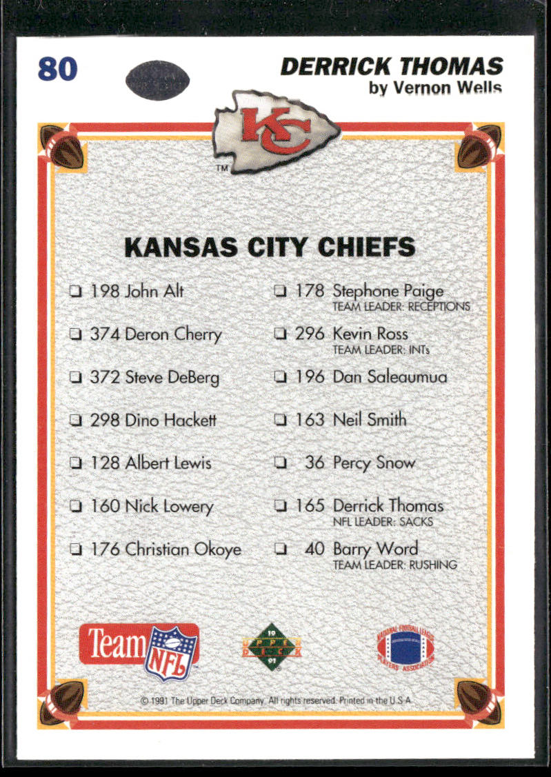 Derrick Thomas 1991 Upper Deck #80 Kansas City Chiefs back