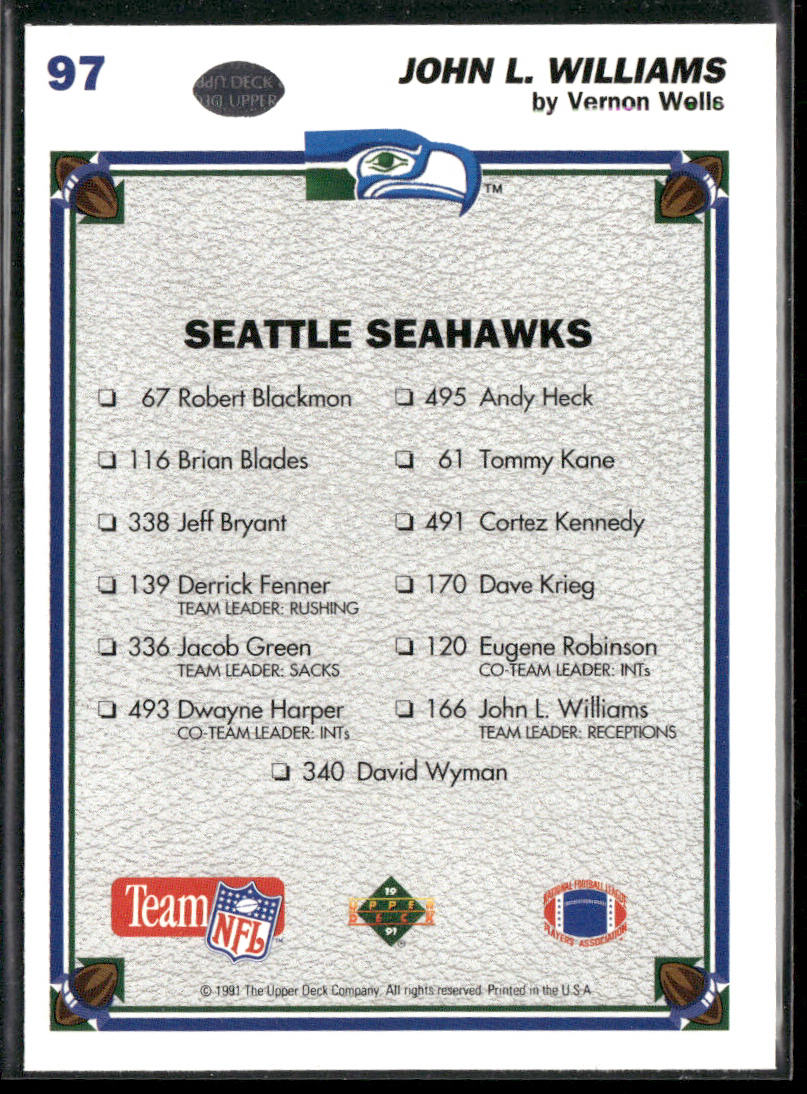 John L. Williams 1991 Upper Deck #97c Seattle Seahawks