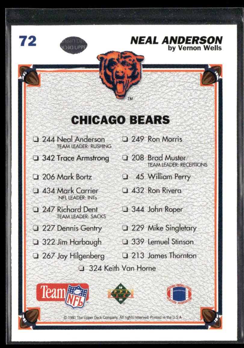 Neal Anderson 1991 Upper Deck #72b Chicago Bears