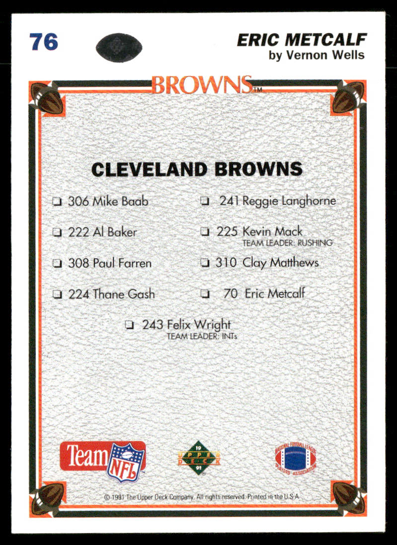 Eric Metcalf 1991 Upper Deck #76 Cleveland Browns