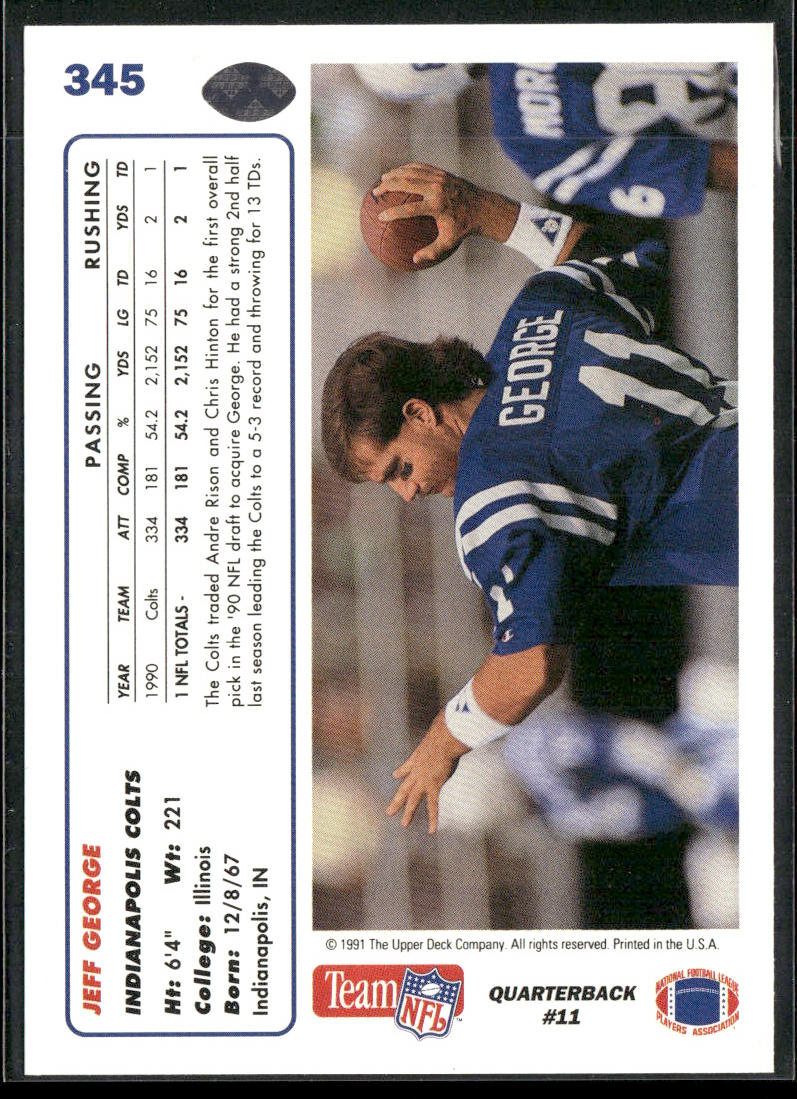 Jeff George 1991 Upper Deck #345c Indianapolis Colts