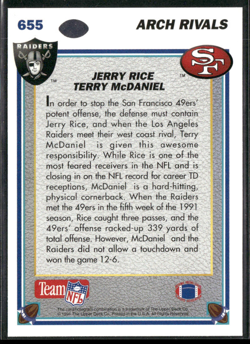 Jerry Rice / Terry McDaniel 1991 Upper Deck #655b