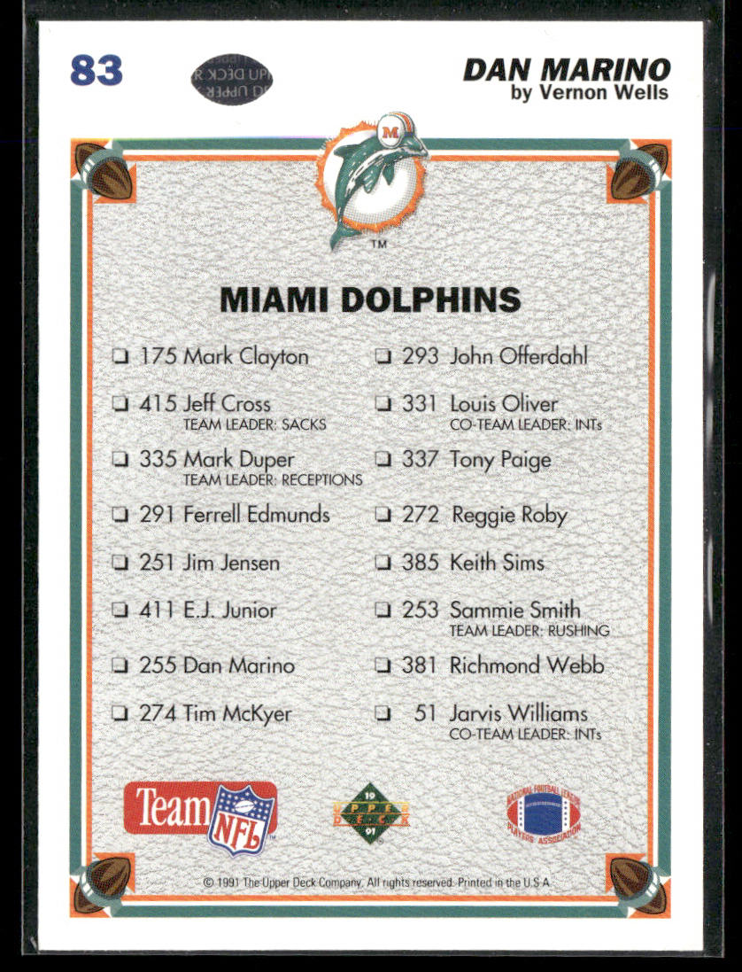 Dan Marino 1991 Upper Deck #83 Miami Dolphins back