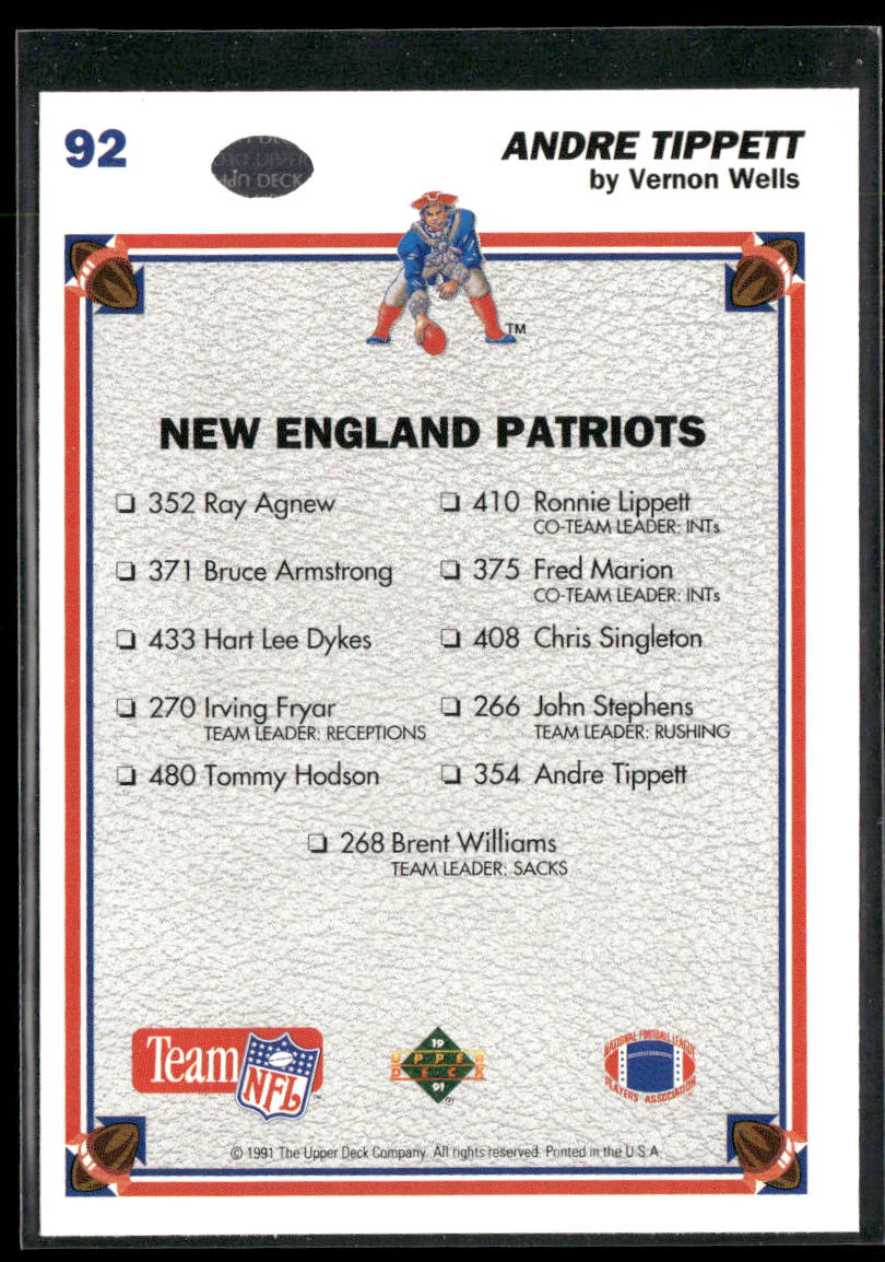 Andre Tippett 1991 Upper Deck #92c New England Patriots