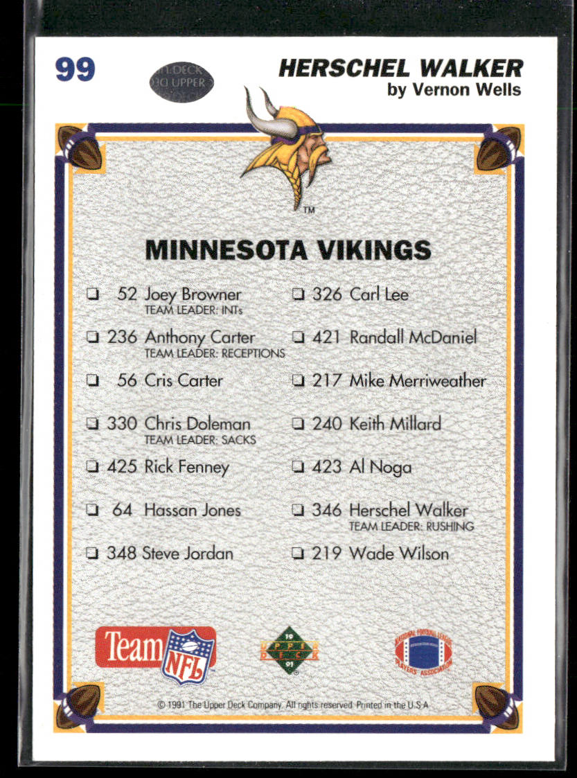 Herschel Walker 1991 Upper Deck #99c Minnesota Vikings