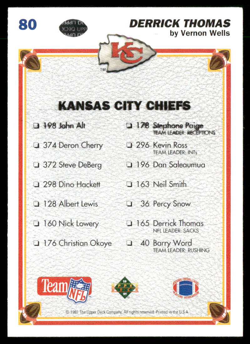 Derrick Thomas 1991 Upper Deck #80 Kansas City Chiefs back