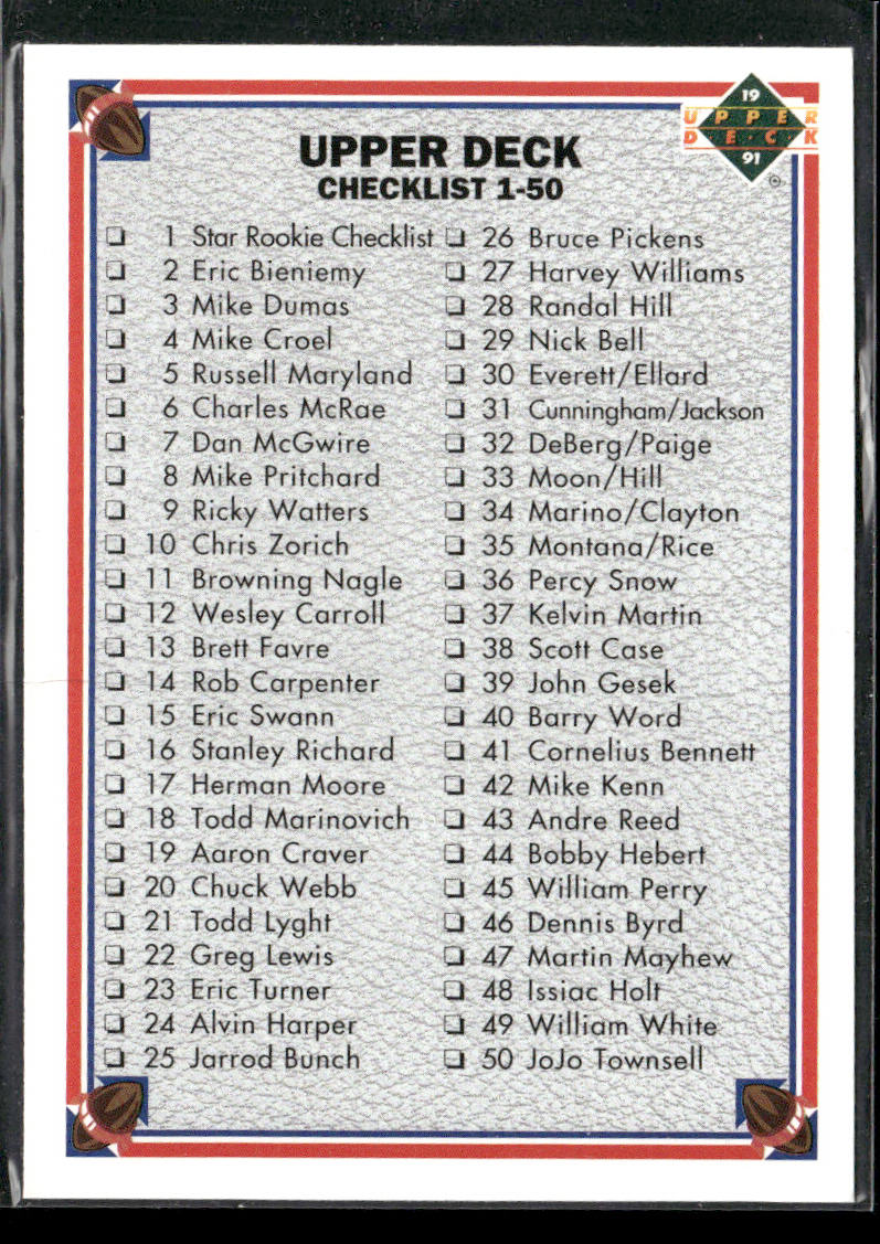 Checklist: 1-100 1991 Upper Deck #100b