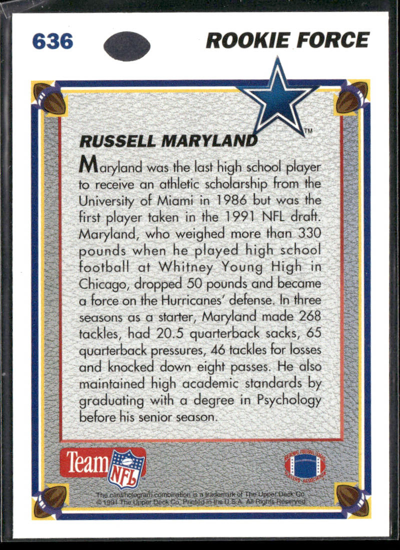 Russell Maryland 1991 Upper Deck #636b Dallas Cowboys