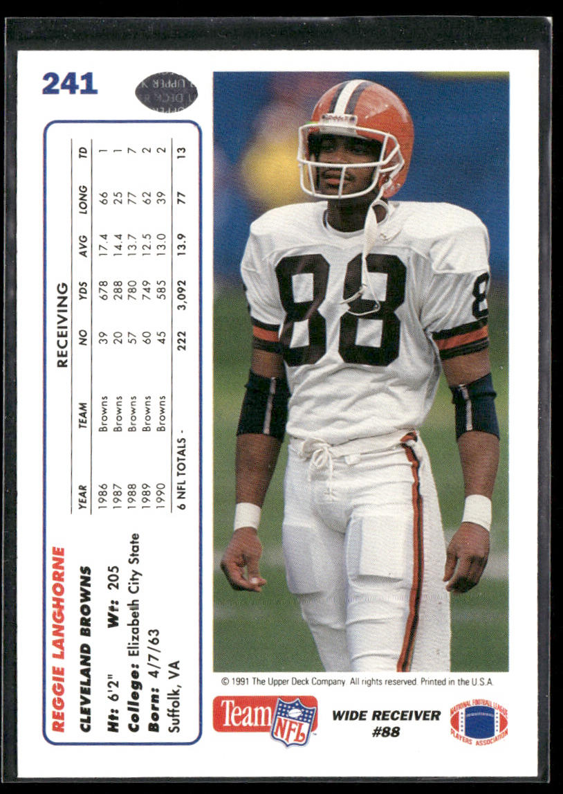 Reggie Langhorne 1991 Upper Deck #241b Cleveland Browns