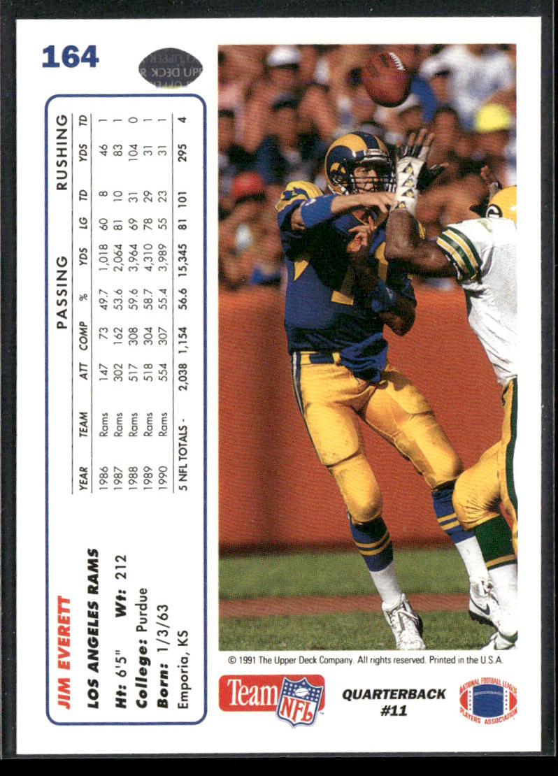Jim Everett 1991 Upper Deck #164 Los Angeles Rams back
