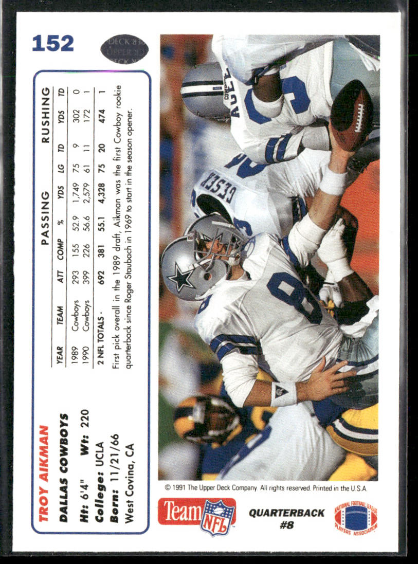 Troy Aikman 1991 Upper Deck #152 Dallas Cowboys