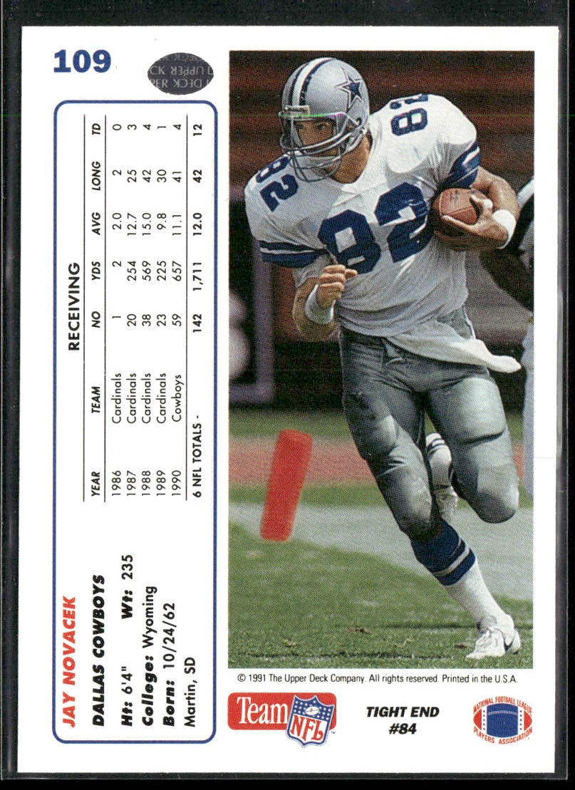 Jay Novacek 1991 Upper Deck #109 Dallas Cowboys